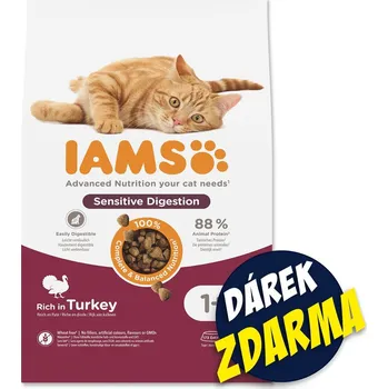 Krmivo pro kočku Krmivo IAMS Cat Adult Sensitive Digestion Turkey 10kg+Kapsička IAMS Delights Adult 1020g