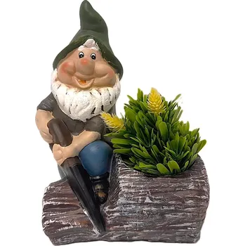 Zahradní dekorace Trpaslík na pařezu s pilkou obal