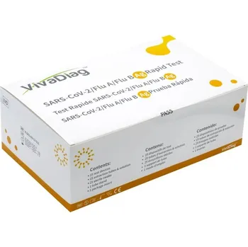 Diagnostický test VivaChek Biotech (Hangzhou) Co., Ltd. VivaDiag 3v1 Chřipka A/B/SARS-CoV-2 výtěrový test - 25ks
