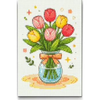 Diamantové malování Diamantové malování - Pastelová kytice tulipánů Velikost: 20x30cm, Rámování: Pouze srolované plátno, Diamanty: Kulaté