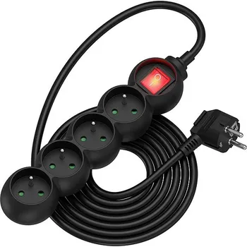 Elektrická zásuvka AlzaPower Arc prodlužovací přívod 230V 4 zásuvky vypínač 3m černý
