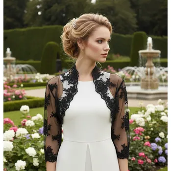 Bolerko Krajkové bolerko s 3/4 rukávem, černé: BD-106 Vybraná velikost: 40