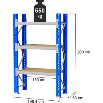 Dílenský regál Regál skladový MAGO HX (V: 200, Š:63, D:196,4 cm) s nosností 550 kg/ modul základní