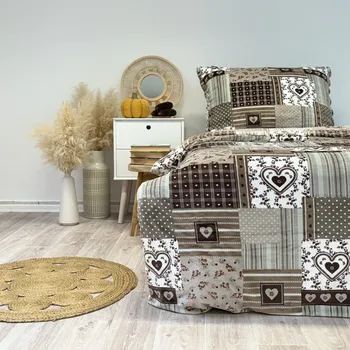 Povlečení Ložní povlečení patchwork béžový 140 x 220, 90 x 70 cm zipový uzávěr