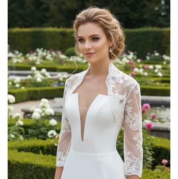 Bolerko Krajkové svatební bolerko s 3/4 rukávem, bílé: BD-106 Vybraná velikost: 36