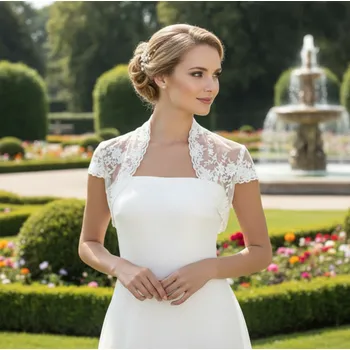 Bolerko Krajkové svatební bolerko s krátkým rukávem - bílé: BD-323 Vybraná velikost: 40