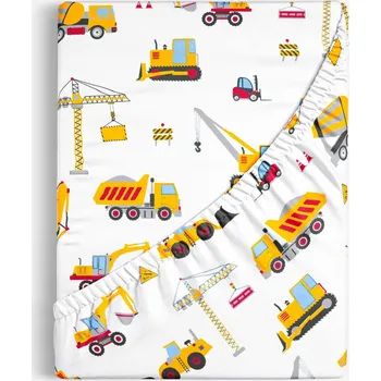 Prostěradlo Dětské bavlněné napínací prostěradlo - Nákladní auta a bagry 80 x 160 cm