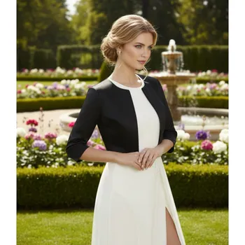 Bolerko Černé saténové bolerko na společenské šaty BD-58 Vybraná velikost: 38