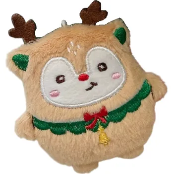 Vánoce Veselá plyšová klíčenka Vánoční sob 8 x 9 cm Přívěsek na klíče a batoh Měkká dekorace Vánoční a novoroční dárek