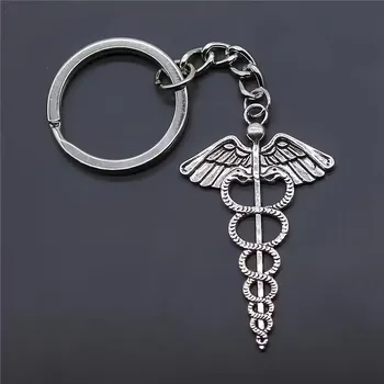 Přívěsek Přívěsek na klíče – Caduceus (lékařský symbol), kovový, stříbrná