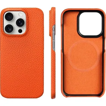 Pouzdro na mobilní telefon Pouzdro pro iPhone 17 Pro Max Magnetický chránič Hovězí kůže Luxusní ochranný kryt s pevným magnetem pro náročné uživatele oranžová