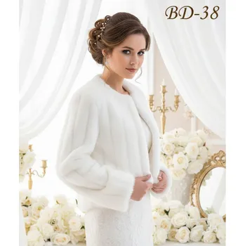 Dámský kožich Svatební kožešinové bolerko bez límce - bílé: BD-38 Vybraná velikost: 40