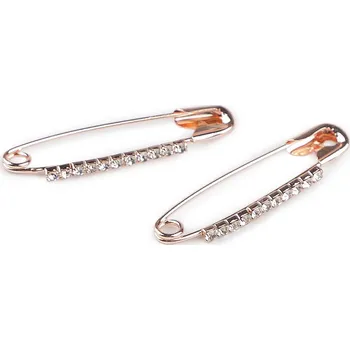 Brož Ozdobný spínací špendlík s broušenými kamínky délka 39 mm Varianta: 2 růžové zlato, Balení: 12 ks