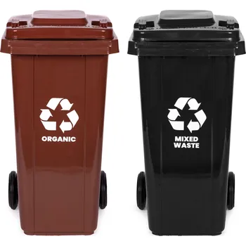 Odpadkový koš OEM Sada 2 odpadkových košů 2x120 l černohnědé barvy na směsný odpad BIO gumová kolečka