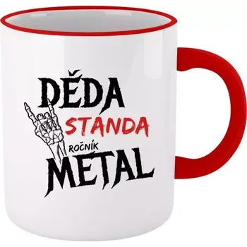 Hrnek pro dědečka - Děda, ročník METAL - červený lem a ucho 330 ml