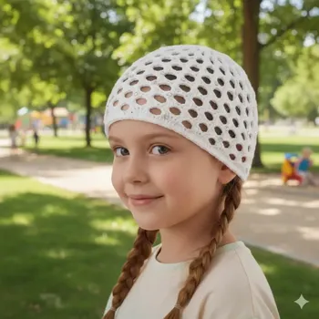 Čepice Háčkovaná dívčí čepice s kamínky Ander Michaela bílá (Jarní háčkovaná čepice pro holky)