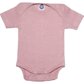 Kojenecký body Dětské body z merino vlny, hedvábí a bavlny, krátký rukáv růžové Velikost: 74/80