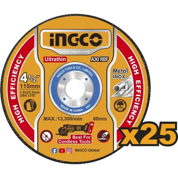 Řezný kotouč Ingco MCD11011525 Kotouč řezný kov 115 x 1,2 x 22,2 mm, sada 25ks