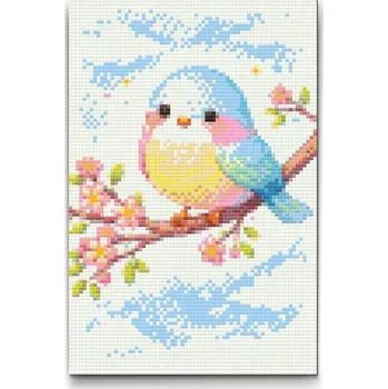 Diamantové malování Diamantové malování - Ptáček na jaře Velikost: 20x30cm, Rámování: Pouze srolované plátno, Diamanty: Kulaté