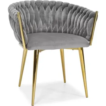 Jídelní židle Sametová židle glamour s proplétaným opěradlem a zlatými nohami, šedá
