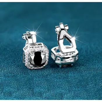 Náušnice B-TOP Elegantní čtvercové náušnice klipsy s černým zirkonem