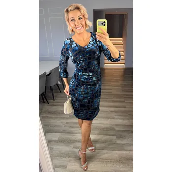 Dámské šaty Šaty elegantní 3/4 ruk. Trynite K-894 barva: modrá tmavá, velikost: 46