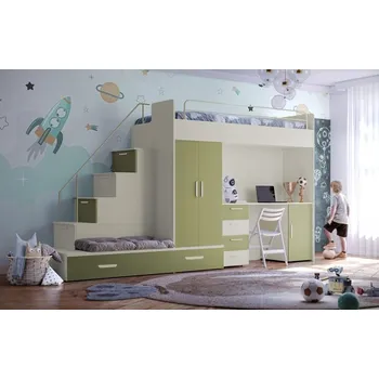 Postel ROSA - UNI - Patrová postel S PŘISTÝLKOU bez roštu v rámu a matrací, ( RAJ 5 ) - lamino KAŠMÍR/OLIVOVĚ ZELENÁ (12 BALÍKŮ) (KM) (K150-E)NOVINKA