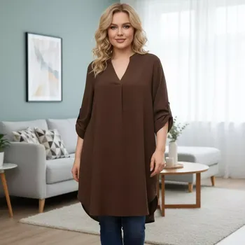 Dámská tunika Dámská dlouhá tunika Lea hnědá barva