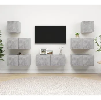 Obývací pokoj vidaXL 7dílný set TV skříněk dřevotříska [3078712] Barva: Betonová šedá