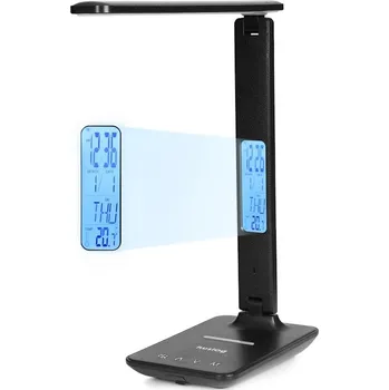 Lampička Huslog stolní LED lampička s displejem a bezdrátovou nabíječkou a displejem, černá