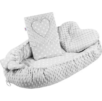 Hnízdečko pro miminko New Baby Luxusní hnízdečko s polštářkem a peřinkou z Minky Srdíčko šedé POUZE Šedá (VÝPRODEJ)
