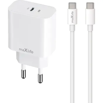 Nabíječka Maxlife MXTC-06-20C PD QC 1x USB-C 20W bílá + kabel USB-C - USB-C 20W
