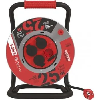 Napájecí kabel Venkovní prodlužovací kabel na bubnu 25m / 4 zásuvky / černý / guma / 230 V / 1,5mm2