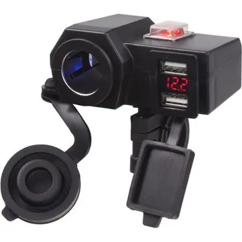 Nabíječka baterií Nabíječka USB STU 34701 s voltmetrem a CL zásuvkou na motocykl - pomačkaný a roztržený obal