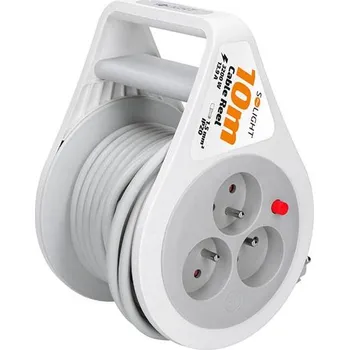Prodlužovací kabel Solight prodlužovací přívod na bubnu 10m, 3 zásuvky, šedý kabel, 3x 1,5mm2