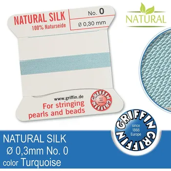 Nit Hedvábná nit s jehlou GRIFFIN síla nitě 0,3mm No.0 délka 2m. Barva Turquoise