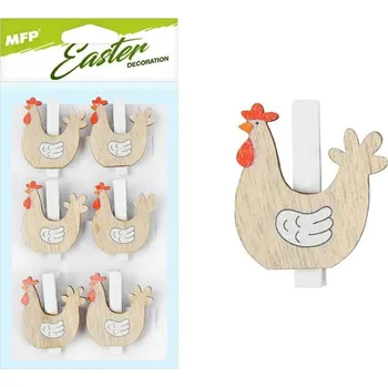 Velikonoční dekorace MFP kolíčky slepice 6ks - 4cm hnědé 2221571