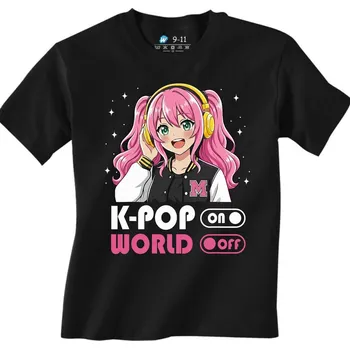 Dívčí tričko Dětské tričko K-pop ON Svět OFF (Barva: Černá)