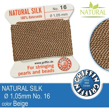 Nit Hedvábná nit s jehlou GRIFFIN síla nitě 1,05mm No.16 délka 2m. Barva Beige