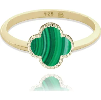 Prsten Pozlacený stříbrný prsten čtyřlístek se zeleným malachitem
