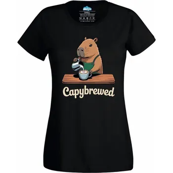 Dámské tričko Dámské tričko Kapybara Barista Capybrewed (Velikost: S, Barva: Černá)