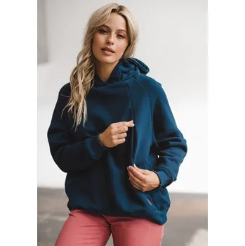 Těhotenská móda Zateplená těhotenská a kojicí mikina Motherhood 3v1 – modrá Poseidon, bavlna Velikost: M