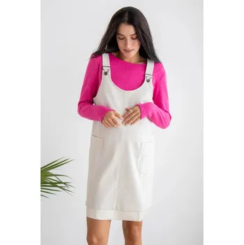 Těhotenské šaty Těhotenská šatovka s laclem - světle béžová Velikost: S