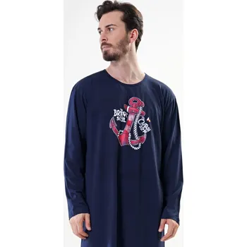 Vienetta MAN Pánská noční košile s dlouhým rukávem Kotva: tmavě modrá XL