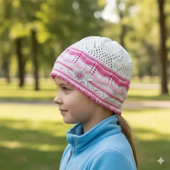 Čepice Háčkovaná dívčí čepice Ander Péťa - 2 barvy (Jarní háčkovaná čepice pro holky)