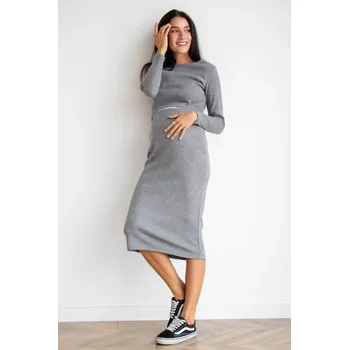 Těhotenský svetr Svetrový těhotenský a kojicí komplet – šedý melange (top+sukně) Velikost: S
