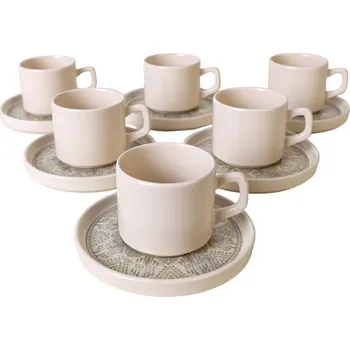 Sada 6 kameninových šálků s podšálky Boho Brew 184 ml, krémová