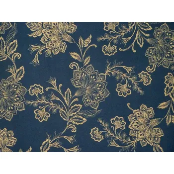 tmavě modré acetátové hedvábí 3318 s květy