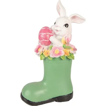 Dekorace bílý králík v zelené holínce - 13*8*20 cm