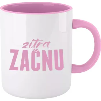 Hrnek pro milovníky líných hlášek - Zítra začnu - růžový vnitřek a ucho 330 ml